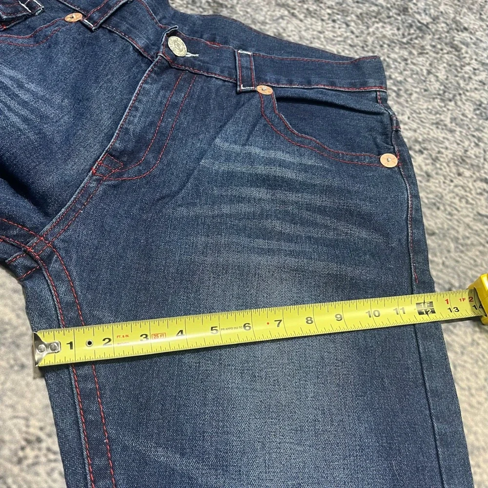 True Religion Straight Jeans Mens 38x34 Blue Red Stitched Logo‎ Flap Pockets Y2K